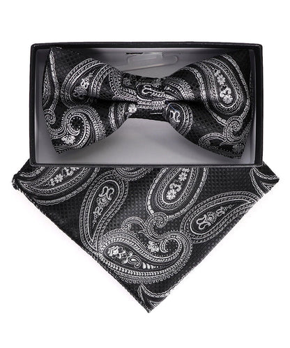 Vittorio Farina Men's Paisley Design Satin Bow Tie & Pocket Square in Gift Box - BH-23009 - Bow Tie & Pocket Square - Vittorio Farina