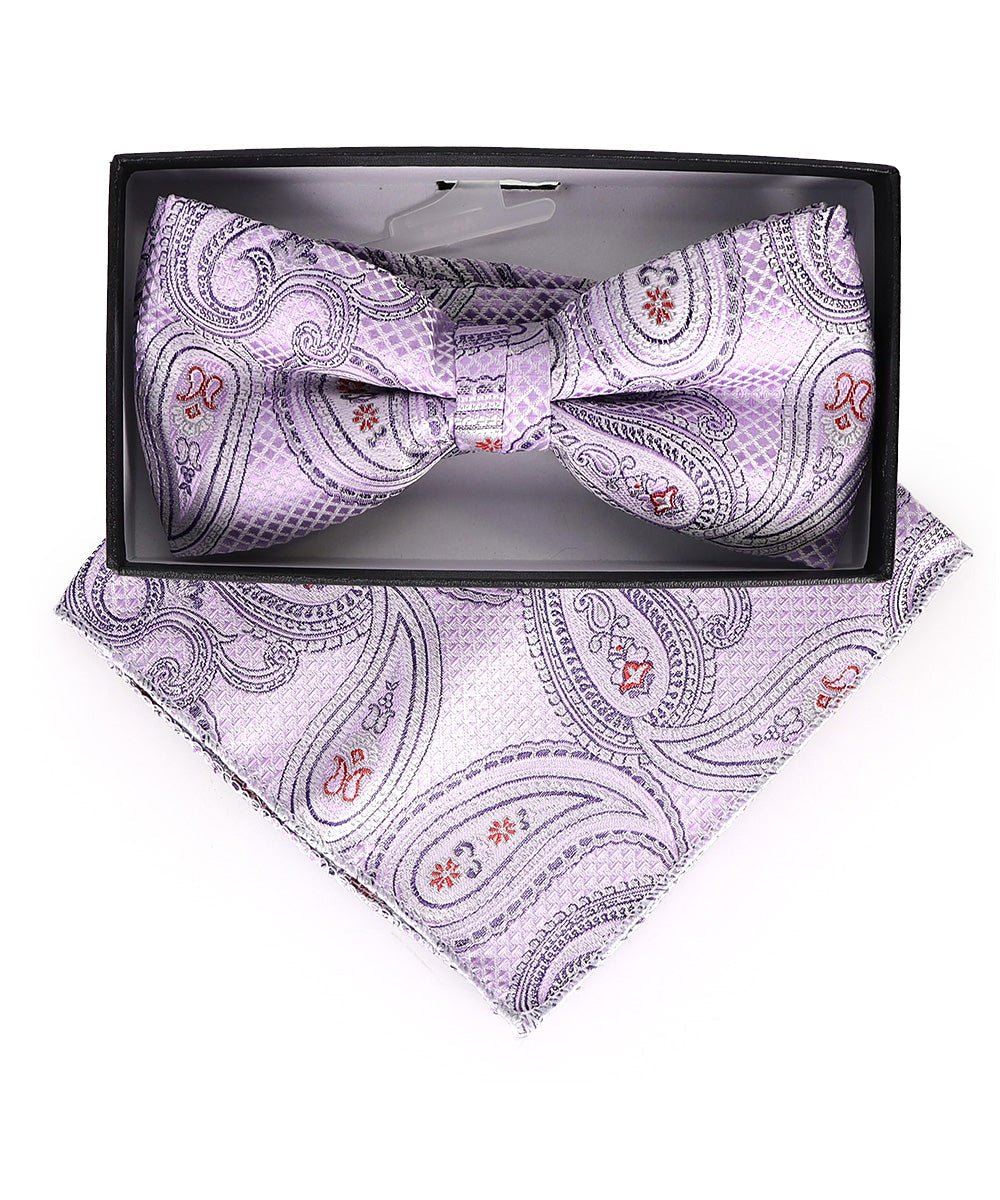 Vittorio Farina Men's Paisley Design Satin Bow Tie & Pocket Square in Gift Box - BH-23009 - Bow Tie & Pocket Square - Vittorio Farina
