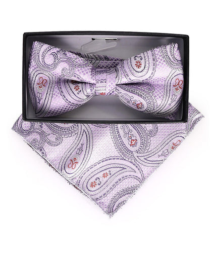 Vittorio Farina Men's Paisley Design Satin Bow Tie & Pocket Square in Gift Box - BH-23009 - Bow Tie & Pocket Square - Vittorio Farina