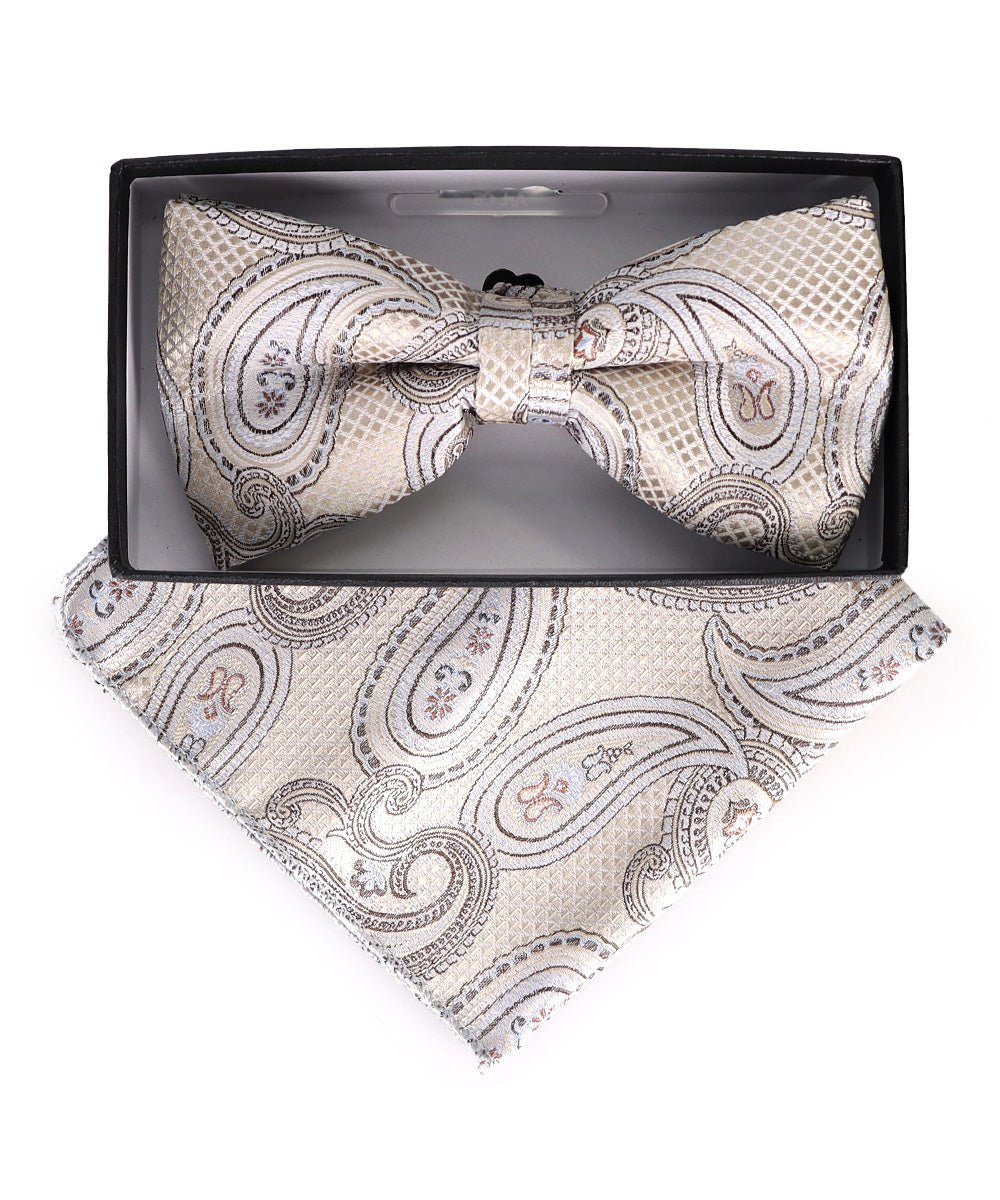 Vittorio Farina Men's Paisley Design Satin Bow Tie & Pocket Square in Gift Box - BH-23015 - Bow Tie & Pocket Square - Vittorio Farina