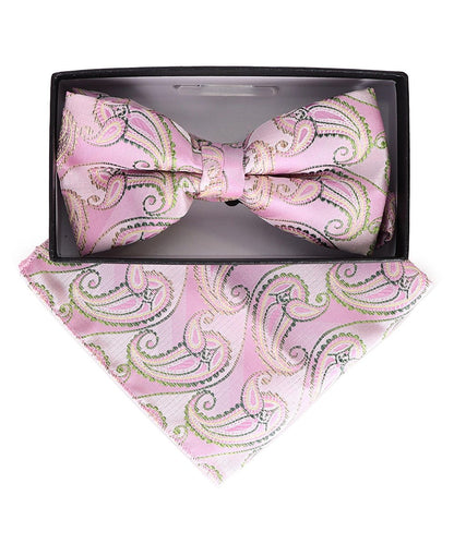 Vittorio Farina Men's Paisley Design Satin Bow Tie & Pocket Square in Gift Box - BH-23015 - Bow Tie & Pocket Square - Vittorio Farina