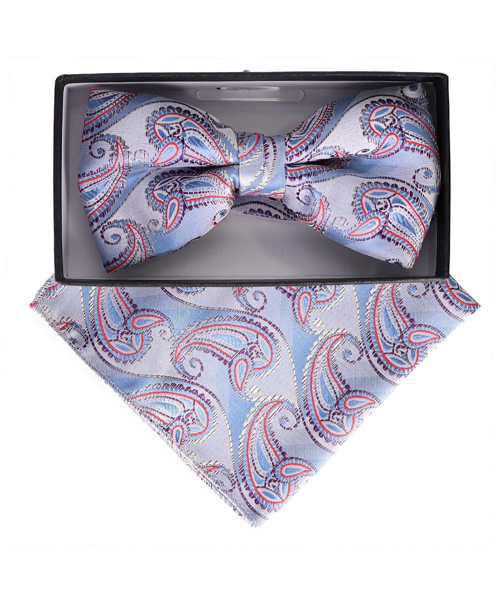 Vittorio Farina Men's Paisley Design Satin Bow Tie & Pocket Square in Gift Box - BH-23017 - Bow Tie & Pocket Square - Vittorio Farina
