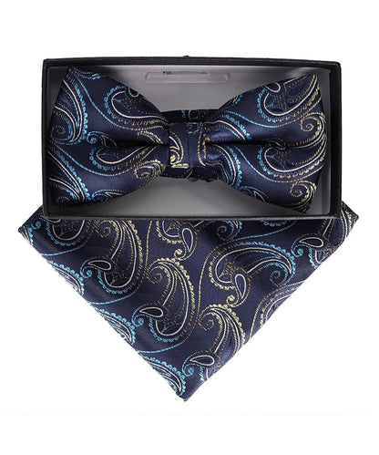 Vittorio Farina Men's Paisley Design Satin Bow Tie & Pocket Square in Gift Box - BH-23018 - Bow Tie & Pocket Square - Vittorio Farina
