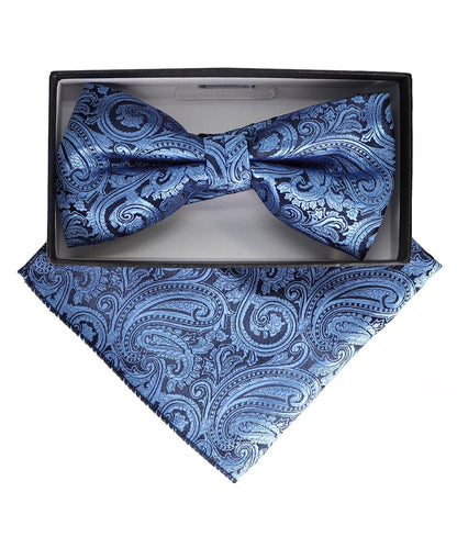 Vittorio Farina Men's Paisley Design Satin Bow Tie & Pocket Square in Gift Box - BH-23019 - Bow Tie & Pocket Square - Vittorio Farina