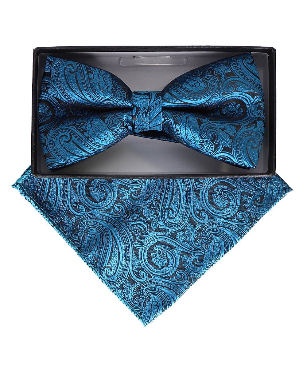 Vittorio Farina Men's Paisley Design Satin Bow Tie & Pocket Square in Gift Box - BH-23019 - Bow Tie & Pocket Square - Vittorio Farina