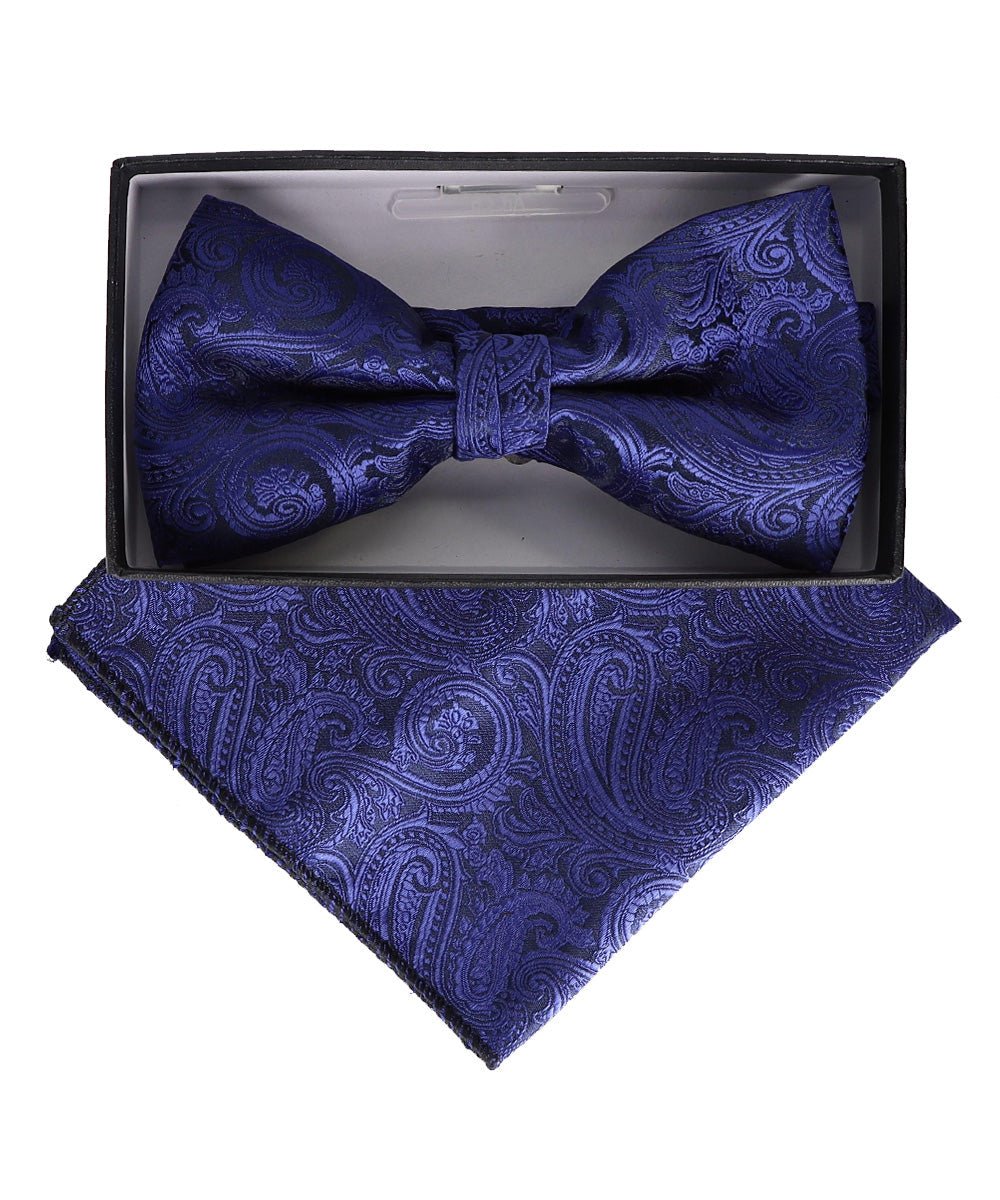 Vittorio Farina Men's Paisley Design Satin Bow Tie & Pocket Square in Gift Box - BH-23021 - Bow Tie & Pocket Square - Vittorio Farina