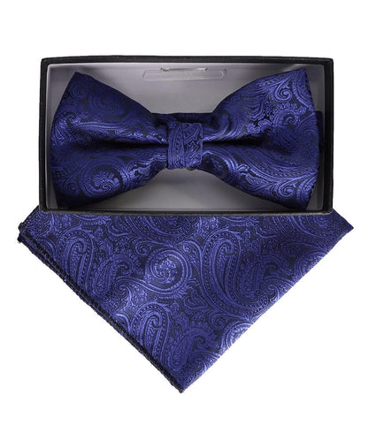 Vittorio Farina Men's Paisley Design Satin Bow Tie & Pocket Square in Gift Box - BH-23021 - Bow Tie & Pocket Square - Vittorio Farina