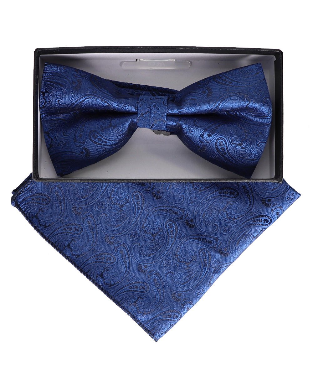 Vittorio Farina Men's Paisley Design Satin Bow Tie & Pocket Square in Gift Box - BH-23024 - Bow Tie & Pocket Square - Vittorio Farina