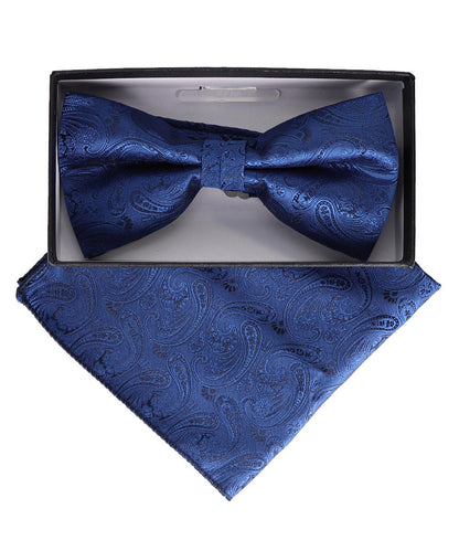 Vittorio Farina Men's Paisley Design Satin Bow Tie & Pocket Square in Gift Box - BH-23024 - Bow Tie & Pocket Square - Vittorio Farina