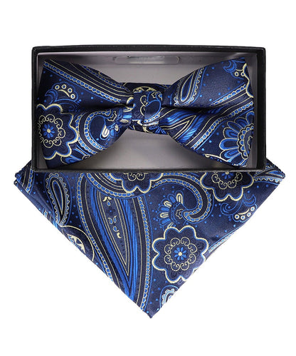Vittorio Farina Men's Paisley Design Satin Bow Tie & Pocket Square in Gift Box - BH-23026 - Bow Tie & Pocket Square - Vittorio Farina