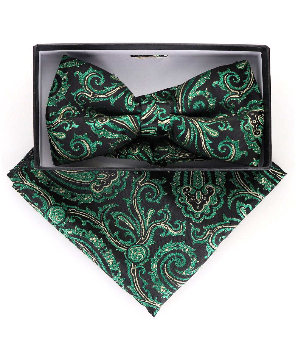 Vittorio Farina Men's Paisley Design Satin Bow Tie & Pocket Square in Gift Box - BH-23026 - Bow Tie & Pocket Square - Vittorio Farina