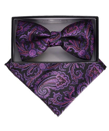 Vittorio Farina Men's Paisley Design Satin Bow Tie & Pocket Square in Gift Box - BH-23026 - Bow Tie & Pocket Square - Vittorio Farina