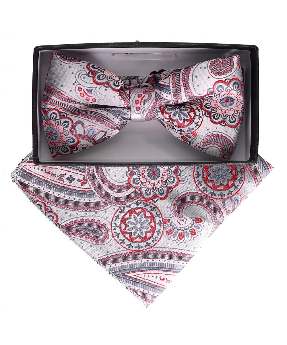 Vittorio Farina Men's Paisley Design Satin Bow Tie & Pocket Square in Gift Box - BH-23029 - Bow Tie & Pocket Square - Vittorio Farina