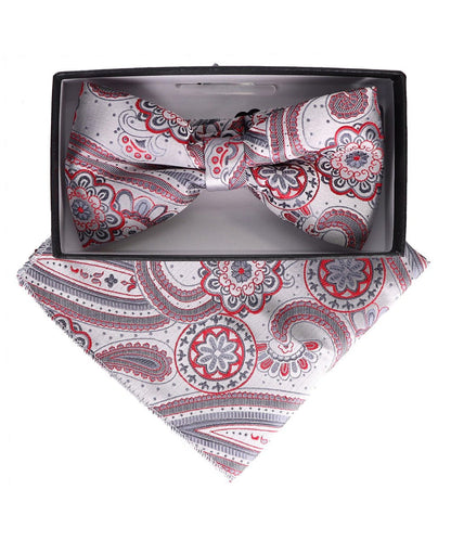 Vittorio Farina Men's Paisley Design Satin Bow Tie & Pocket Square in Gift Box - BH-23029 - Bow Tie & Pocket Square - Vittorio Farina