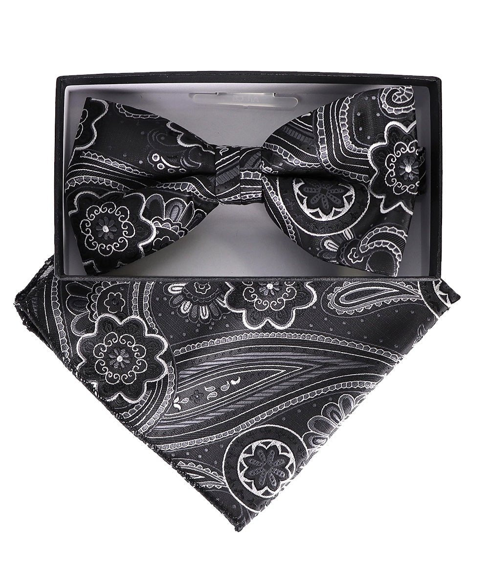 Vittorio Farina Men's Paisley Design Satin Bow Tie & Pocket Square in Gift Box - BH-23029 - Bow Tie & Pocket Square - Vittorio Farina