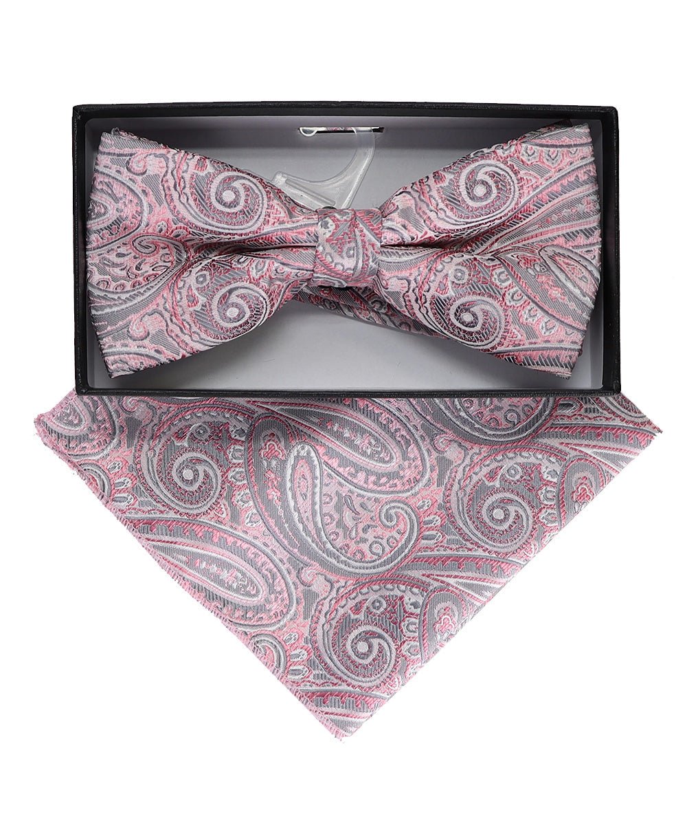 Vittorio Farina Men's Paisley Design Satin Bow Tie & Pocket Square in Gift Box - BH-23038 - Bow Tie & Pocket Square - Vittorio Farina