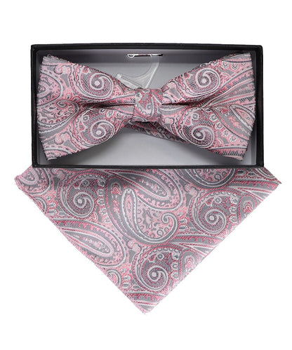 Vittorio Farina Men's Paisley Design Satin Bow Tie & Pocket Square in Gift Box - BH-23038 - Bow Tie & Pocket Square - Vittorio Farina