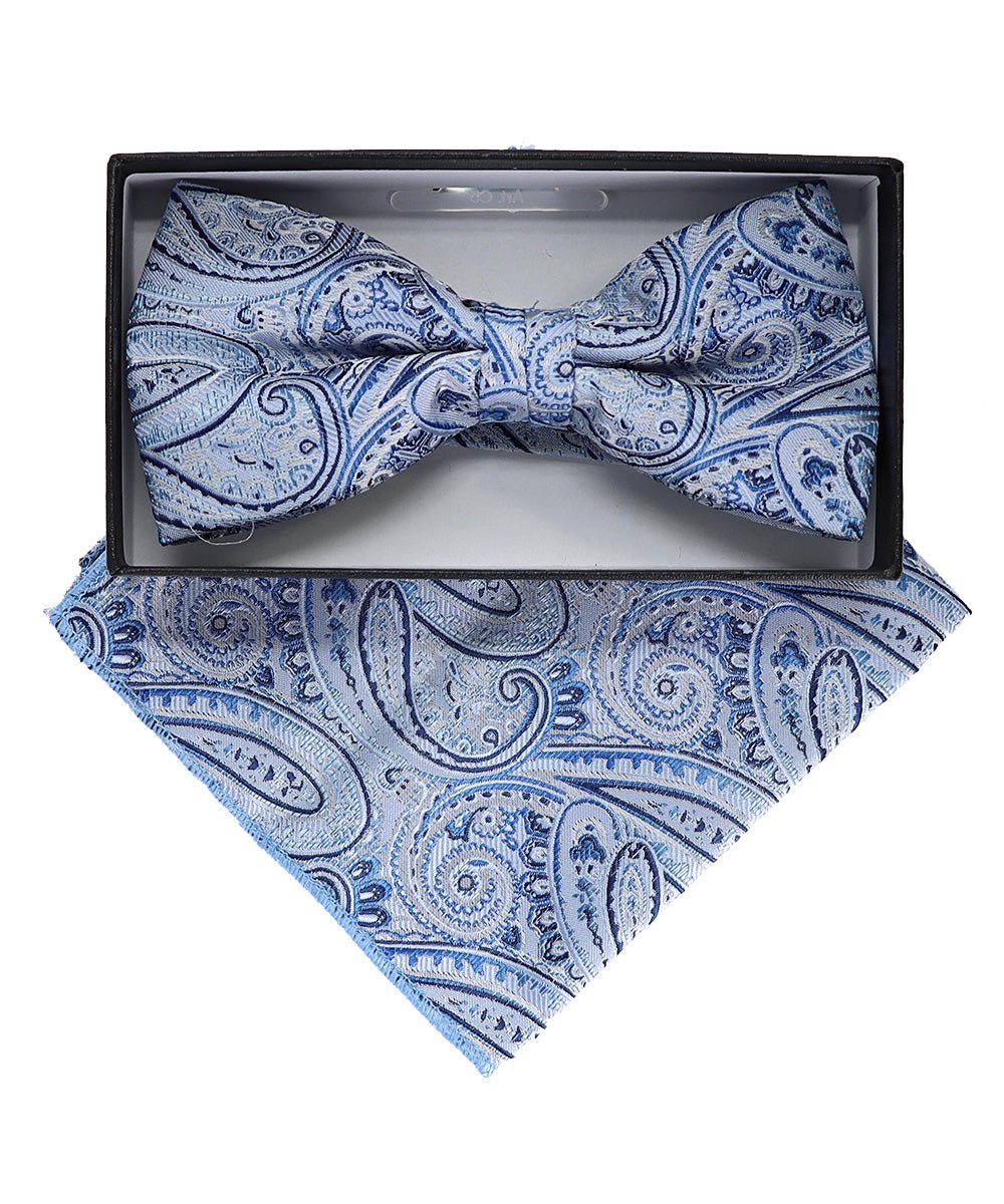 Vittorio Farina Men's Paisley Design Satin Bow Tie & Pocket Square in Gift Box - BH-23039 - Bow Tie & Pocket Square - Vittorio Farina