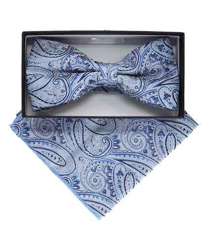 Vittorio Farina Men's Paisley Design Satin Bow Tie & Pocket Square in Gift Box - BH-23039 - Bow Tie & Pocket Square - Vittorio Farina
