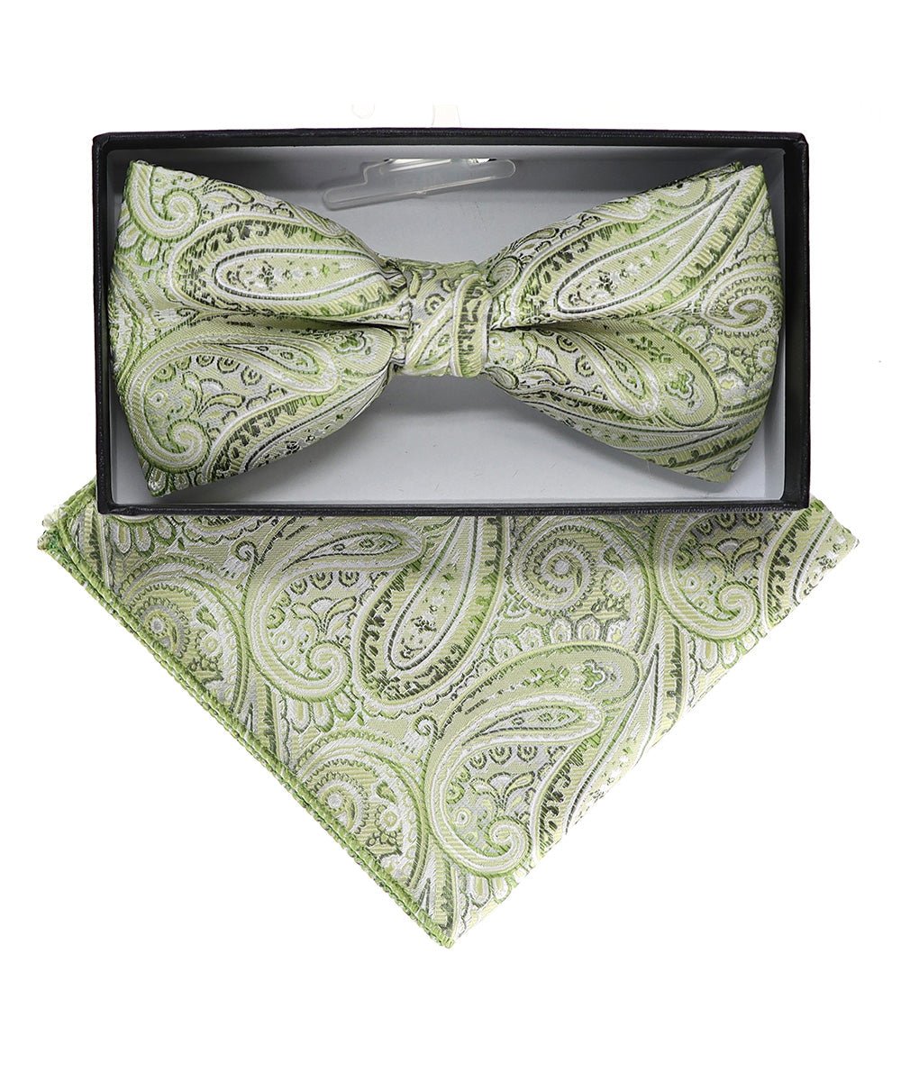 Vittorio Farina Men's Paisley Design Satin Bow Tie & Pocket Square in Gift Box - BH-23040 - Bow Tie & Pocket Square - Vittorio Farina