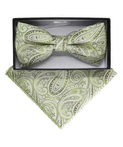Vittorio Farina Men's Paisley Design Satin Bow Tie & Pocket Square in Gift Box - BH-23040 - Bow Tie & Pocket Square - Vittorio Farina