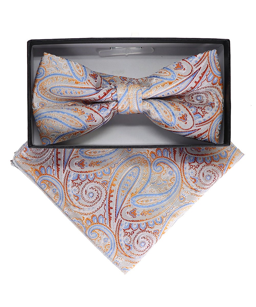 Vittorio Farina Men's Paisley Design Satin Bow Tie & Pocket Square in Gift Box - BH-23041 - Bow Tie & Pocket Square - Vittorio Farina