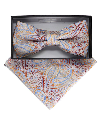 Vittorio Farina Men's Paisley Design Satin Bow Tie & Pocket Square in Gift Box - BH-23041 - Bow Tie & Pocket Square - Vittorio Farina