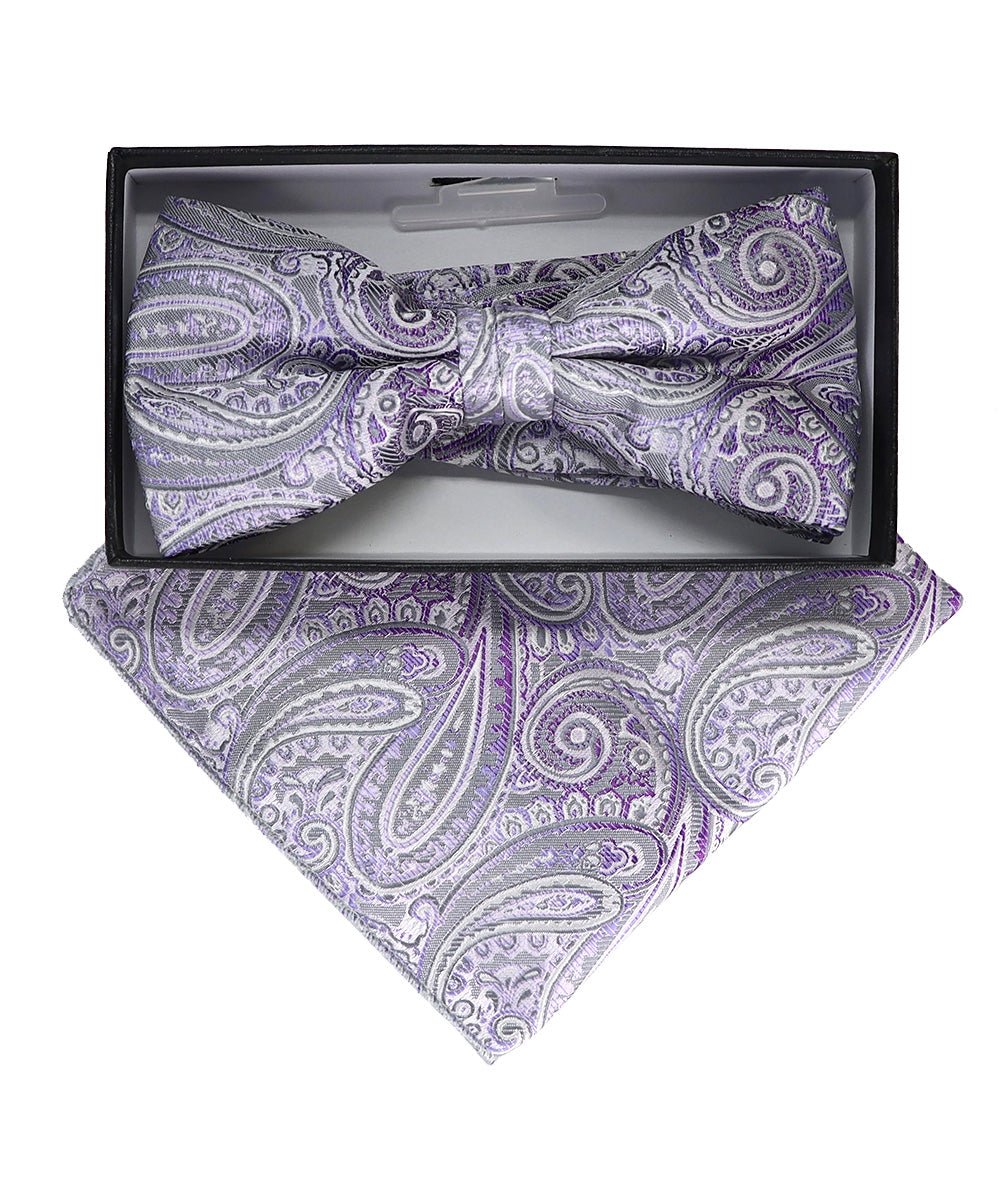 Vittorio Farina Men's Paisley Design Satin Bow Tie & Pocket Square in Gift Box - BH-23042 - Bow Tie & Pocket Square - Vittorio Farina