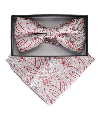 Vittorio Farina Men's Paisley Design Satin Bow Tie & Pocket Square in Gift Box - BH-23043 - Bow Tie & Pocket Square - Vittorio Farina