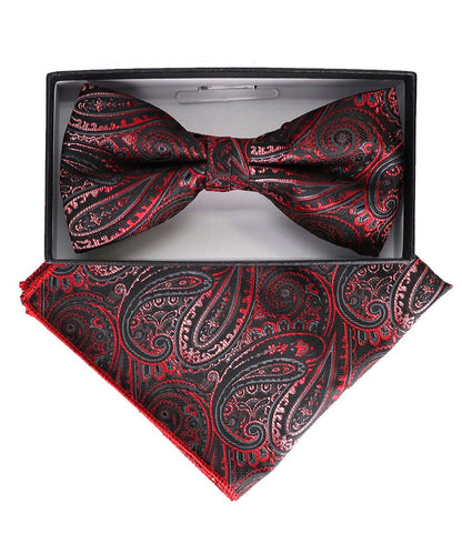 Vittorio Farina Men's Paisley Design Satin Bow Tie & Pocket Square in Gift Box - BH-23045 - Bow Tie & Pocket Square - Vittorio Farina
