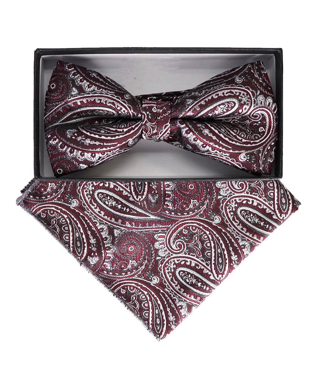 Vittorio Farina Men's Paisley Design Satin Bow Tie & Pocket Square in Gift Box - BH-23046 - Bow Tie & Pocket Square - Vittorio Farina