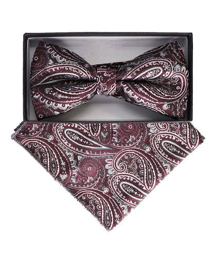 Vittorio Farina Men's Paisley Design Satin Bow Tie & Pocket Square in Gift Box - BH-23046 - Bow Tie & Pocket Square - Vittorio Farina