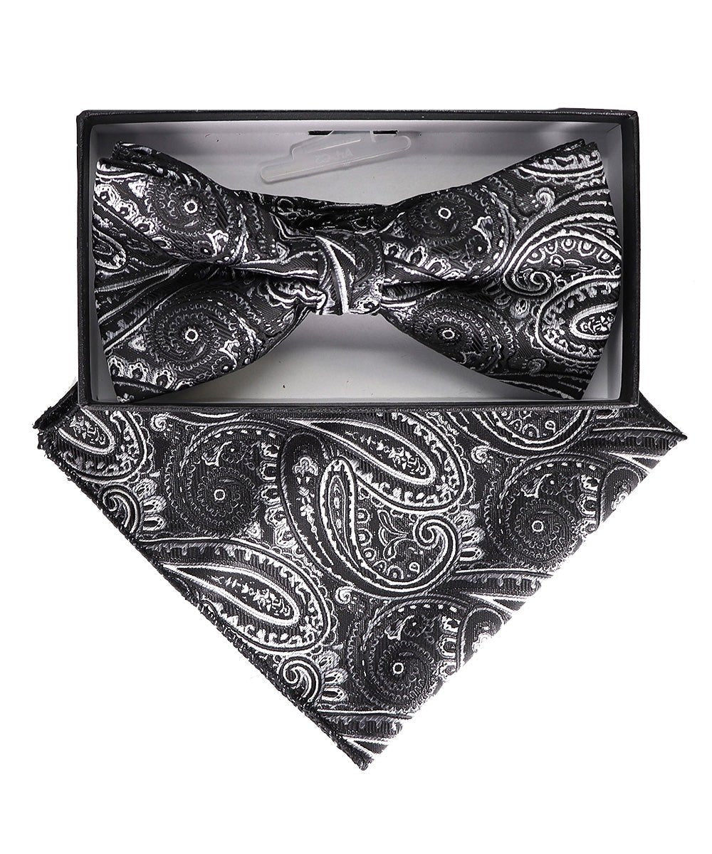 Vittorio Farina Men's Paisley Design Satin Bow Tie & Pocket Square in Gift Box - BH-23047 - Bow Tie & Pocket Square - Vittorio Farina