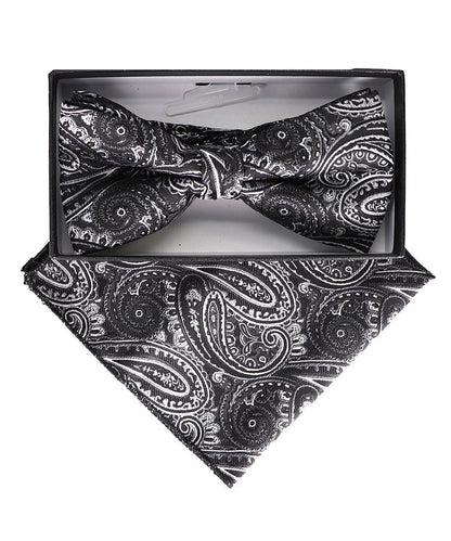 Vittorio Farina Men's Paisley Design Satin Bow Tie & Pocket Square in Gift Box - BH-23047 - Bow Tie & Pocket Square - Vittorio Farina