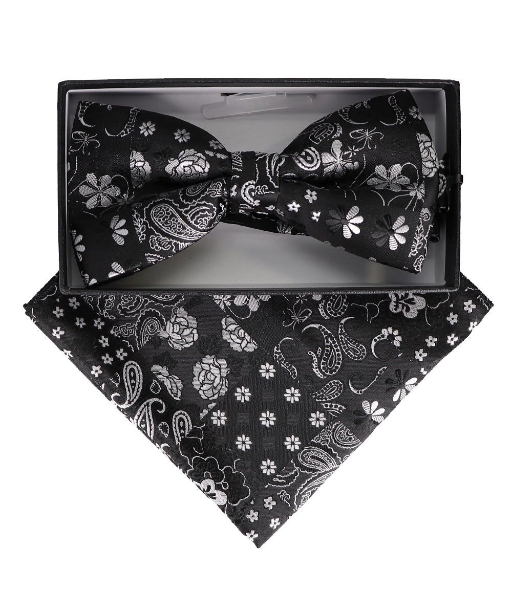 Vittorio Farina Men's Paisley Design Satin Bow Tie & Pocket Square in Gift Box - BH-23055 - Bow Tie & Pocket Square - Vittorio Farina