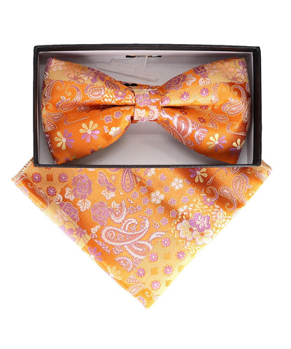 Vittorio Farina Men's Paisley Design Satin Bow Tie & Pocket Square in Gift Box - BH-23056 - Bow Tie & Pocket Square - Vittorio Farina