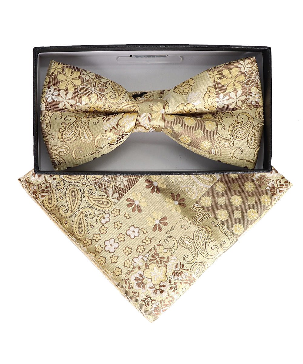 Vittorio Farina Men's Paisley Design Satin Bow Tie & Pocket Square in Gift Box - BH-23057 - Bow Tie & Pocket Square - Vittorio Farina
