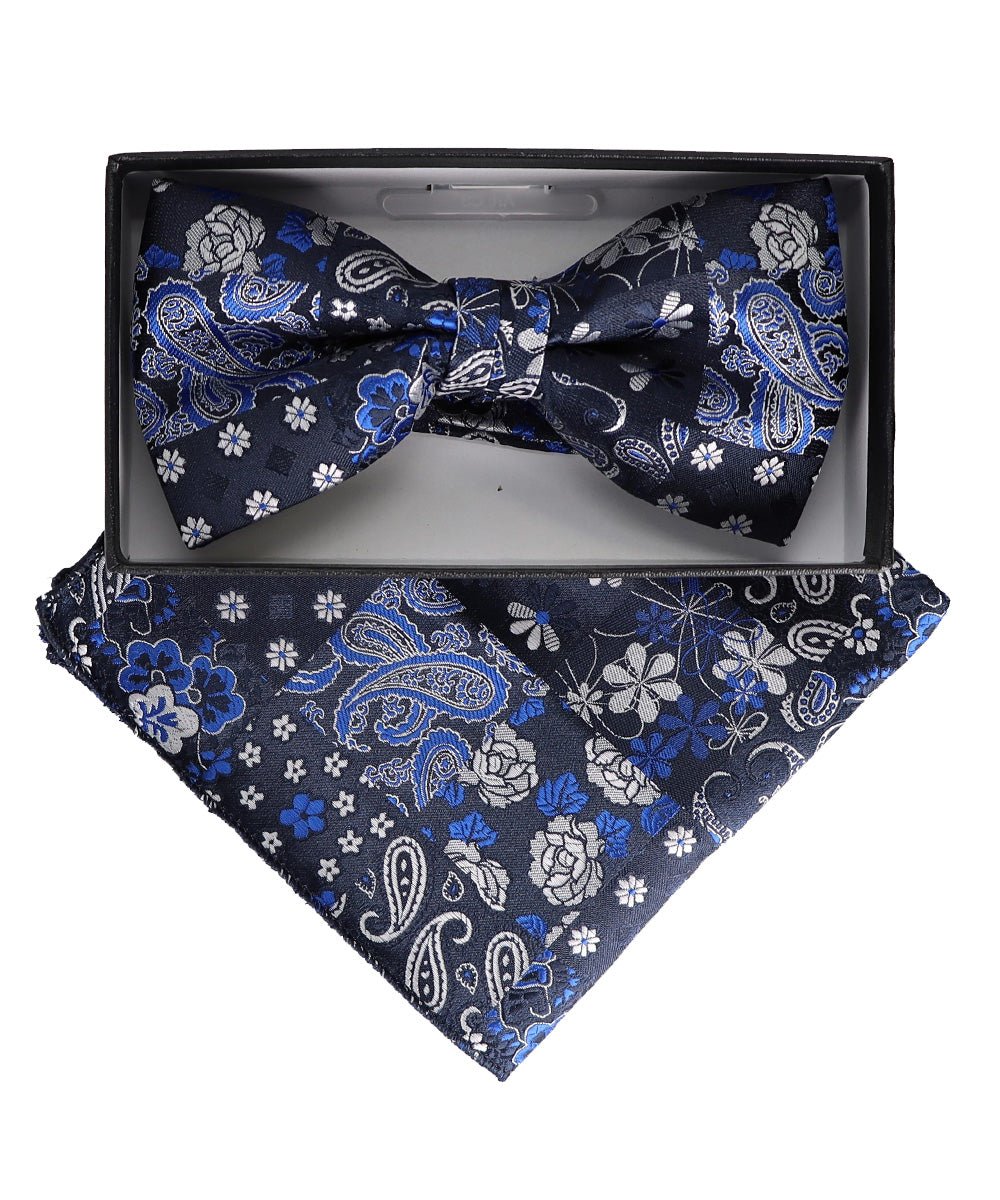 Vittorio Farina Men's Paisley Design Satin Bow Tie & Pocket Square in Gift Box - BH-23058 - Bow Tie & Pocket Square - Vittorio Farina