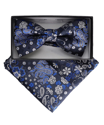 Vittorio Farina Men's Paisley Design Satin Bow Tie & Pocket Square in Gift Box - BH-23058 - Bow Tie & Pocket Square - Vittorio Farina