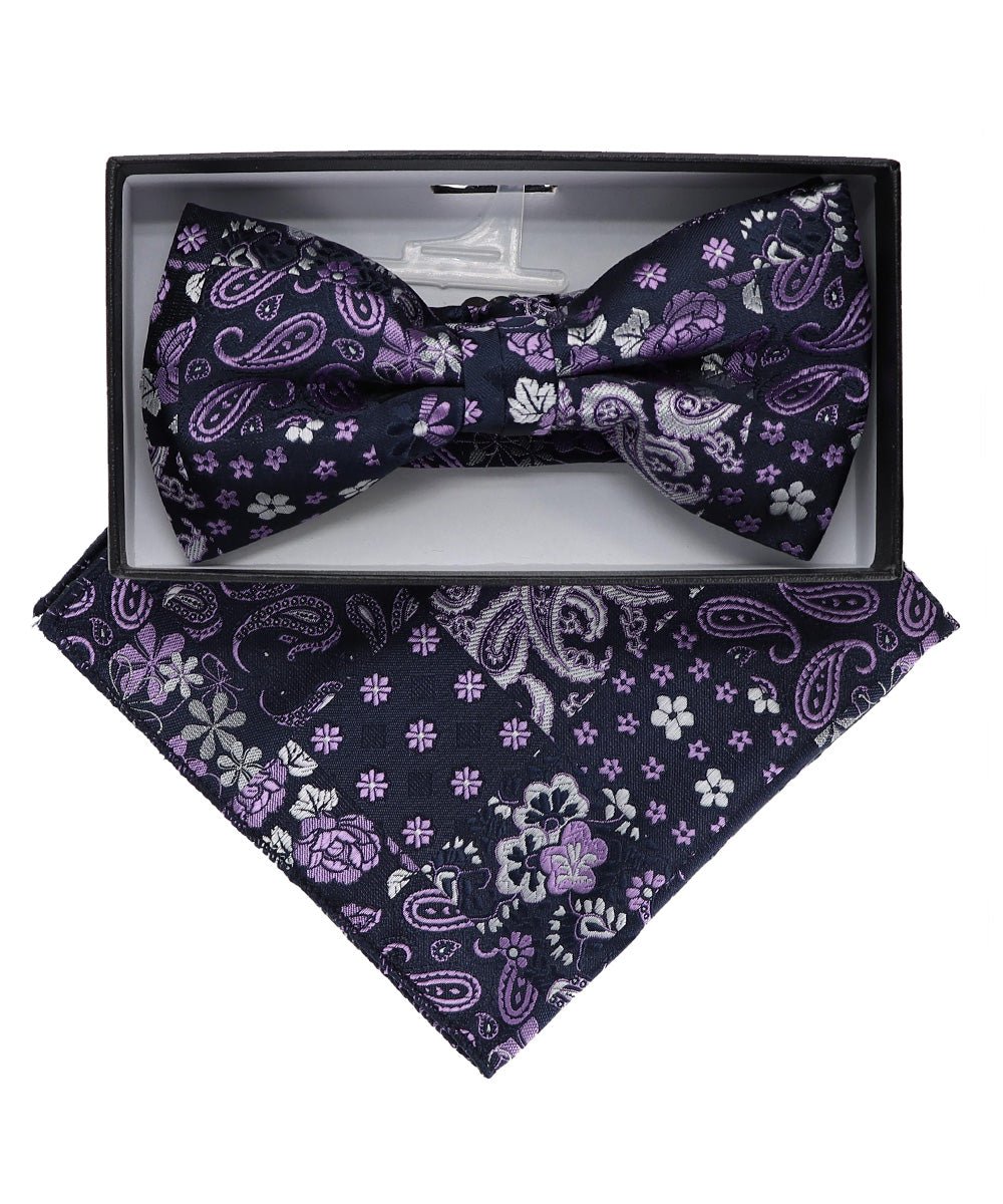 Vittorio Farina Men's Paisley Design Satin Bow Tie & Pocket Square in Gift Box - BH-23059 - Bow Tie & Pocket Square - Vittorio Farina