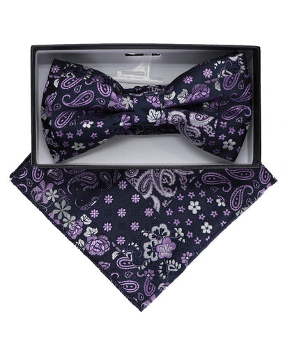 Vittorio Farina Men's Paisley Design Satin Bow Tie & Pocket Square in Gift Box - BH-23059 - Bow Tie & Pocket Square - Vittorio Farina