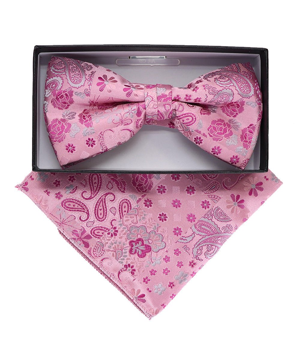 Vittorio Farina Men's Paisley Design Satin Bow Tie & Pocket Square in Gift Box - BH-23060 - Bow Tie & Pocket Square - Vittorio Farina