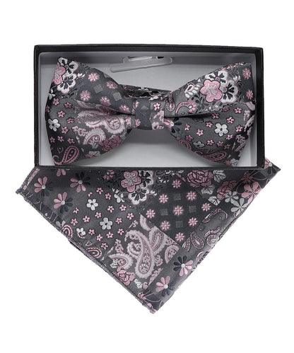 Vittorio Farina Men's Paisley Design Satin Bow Tie & Pocket Square in Gift Box - BH-23061 - Bow Tie & Pocket Square - Vittorio Farina