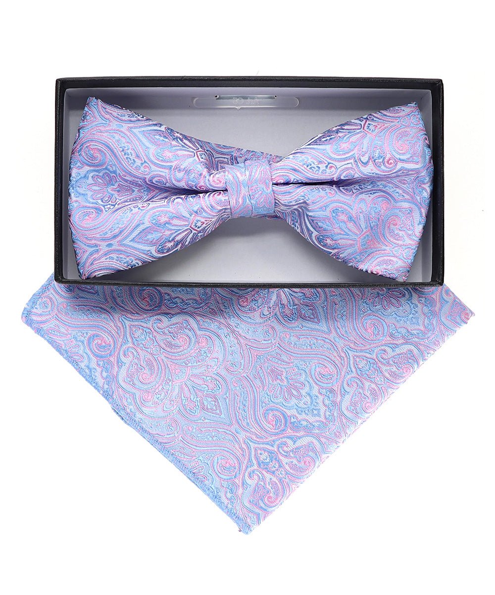 Vittorio Farina Men's Paisley Design Satin Bow Tie & Pocket Square in Gift Box - BH-23062 - Bow Tie & Pocket Square - Vittorio Farina