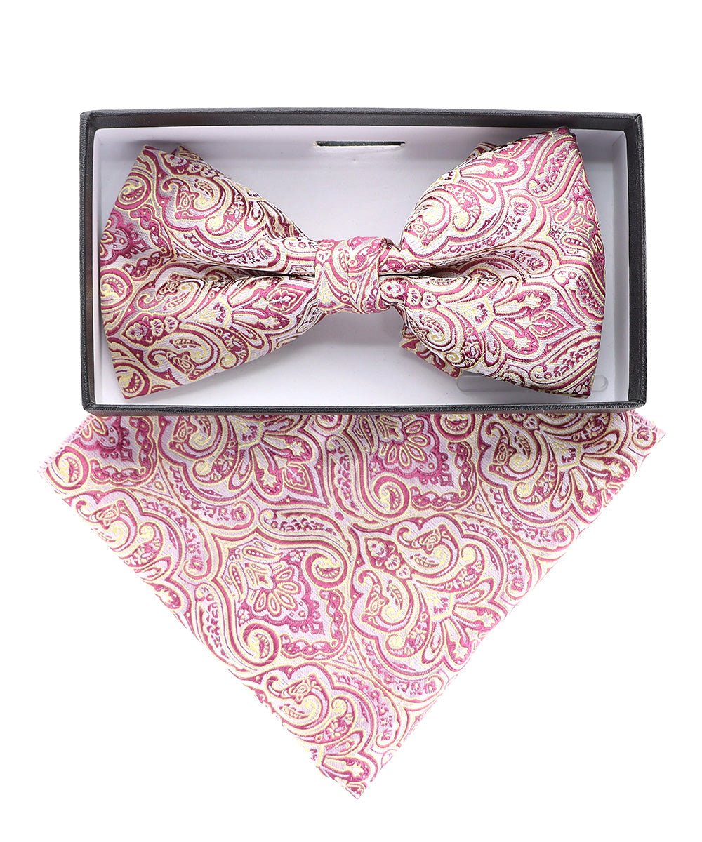 Vittorio Farina Men's Paisley Design Satin Bow Tie & Pocket Square in Gift Box - BH-23063 - Bow Tie & Pocket Square - Vittorio Farina
