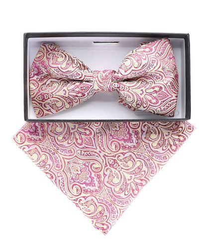 Vittorio Farina Men's Paisley Design Satin Bow Tie & Pocket Square in Gift Box - BH-23063 - Bow Tie & Pocket Square - Vittorio Farina