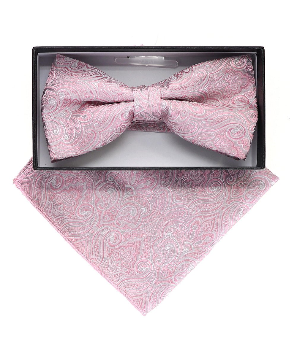 Vittorio Farina Men's Paisley Design Satin Bow Tie & Pocket Square in Gift Box - BH-23065 - Bow Tie & Pocket Square - Vittorio Farina