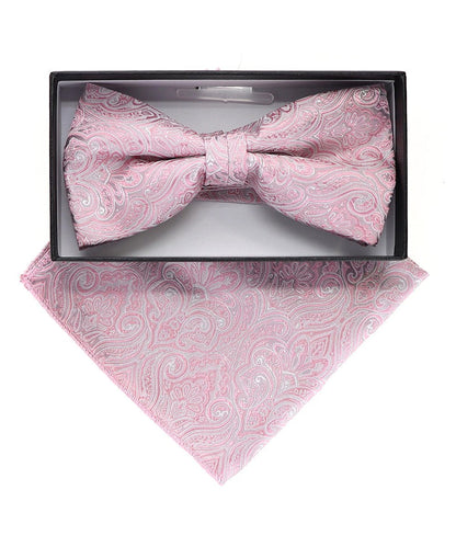Vittorio Farina Men's Paisley Design Satin Bow Tie & Pocket Square in Gift Box - BH-23065 - Bow Tie & Pocket Square - Vittorio Farina
