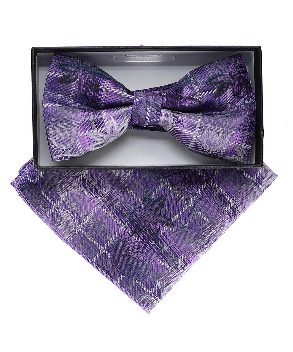 Vittorio Farina Men's Paisley Design Satin Bow Tie & Pocket Square in Gift Box - BH-23066 - Bow Tie & Pocket Square - Vittorio Farina