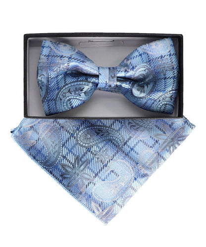 Vittorio Farina Men's Paisley Design Satin Bow Tie & Pocket Square in Gift Box - BH-23067 - Bow Tie & Pocket Square - Vittorio Farina